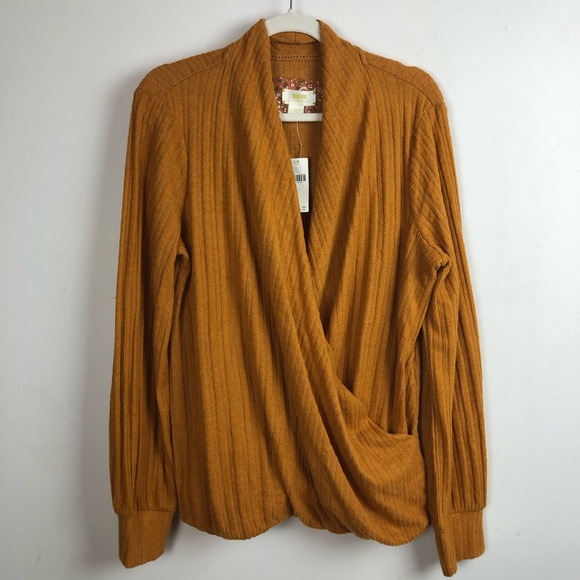 ANTHROPOLOGY Maeve Woodruff Mustard Wrap Top - Picture 1 of 15